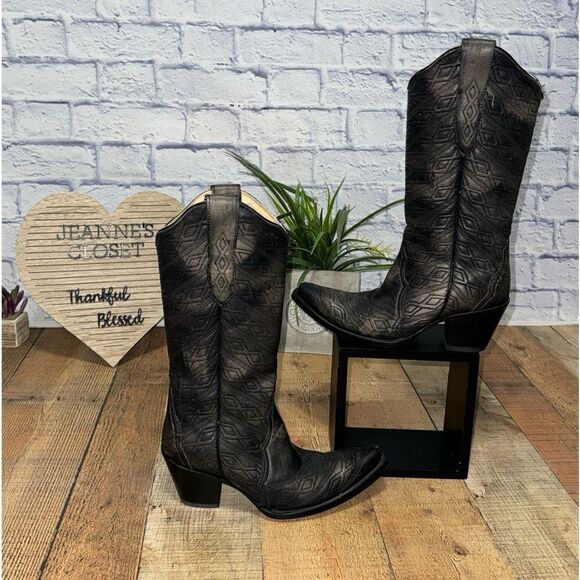 Corral rare diamond Aztec quilted tall boots snip toe - Picture 2 of 12